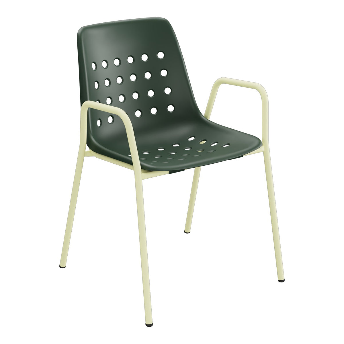Schaffner Bermuda Fauteuil repas avec accoudoirs tubes ronds – Vert Sapin 66 / Jaune Buis 18