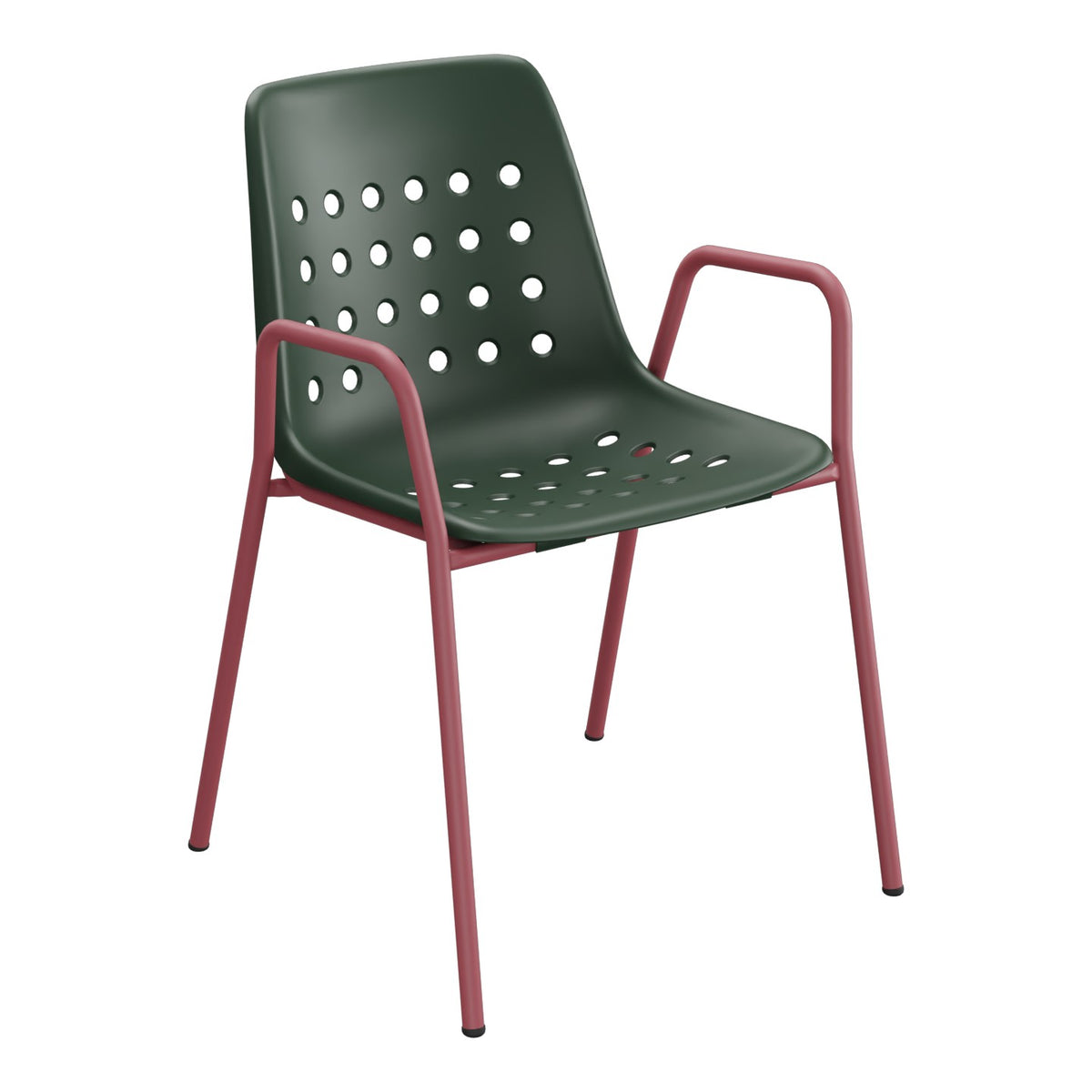 Schaffner Bermuda Fauteuil repas avec accoudoirs tubes ronds – Vert Sapin 66 / Bordeaux 38
