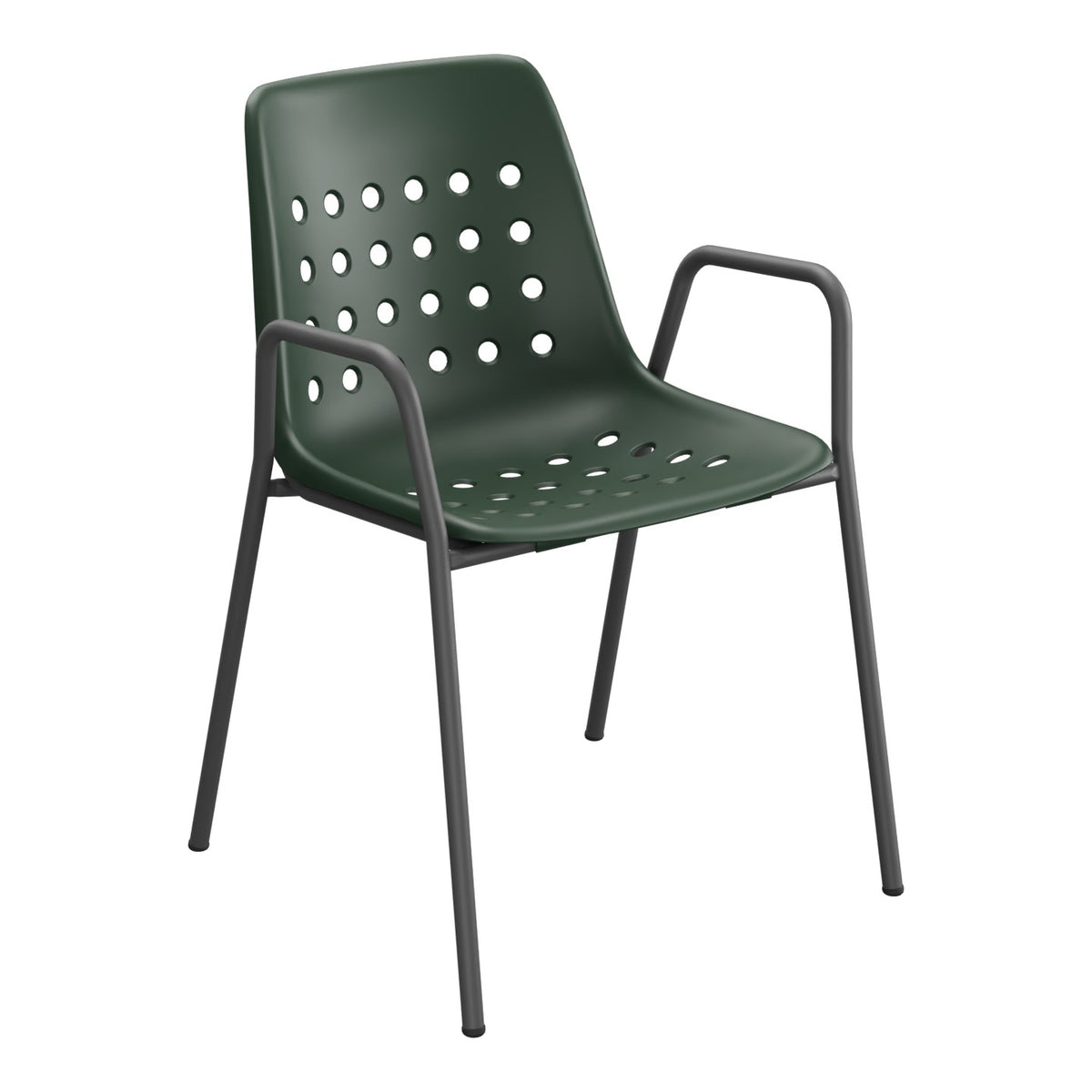 Schaffner Bermuda Fauteuil repas avec accoudoirs tubes ronds – Vert Sapin 66 / Noir 91