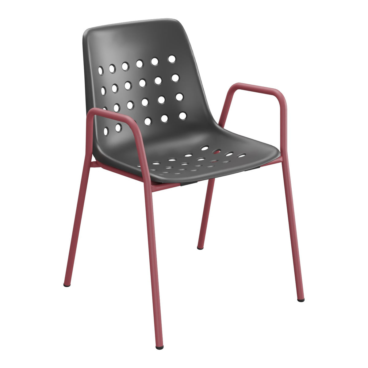 Schaffner Bermuda Fauteuil repas avec accoudoirs tubes ronds – Anthracite 77 / Bordeaux 38