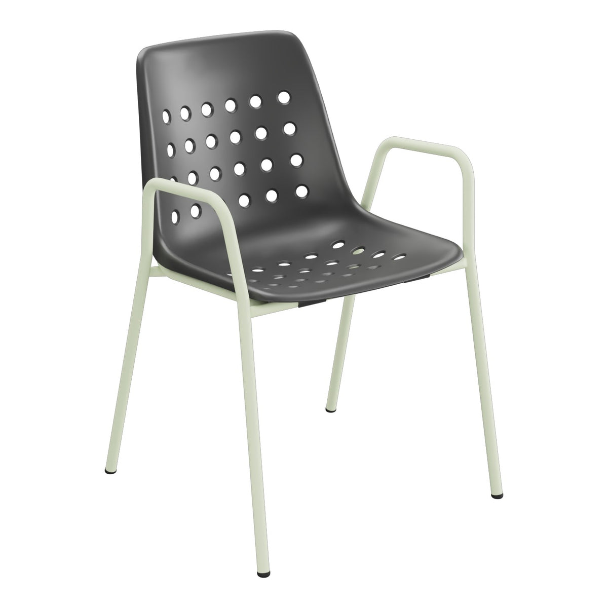 Schaffner Bermuda Fauteuil repas avec accoudoirs tubes ronds – Anthracite 77 / Vert Pastel 64