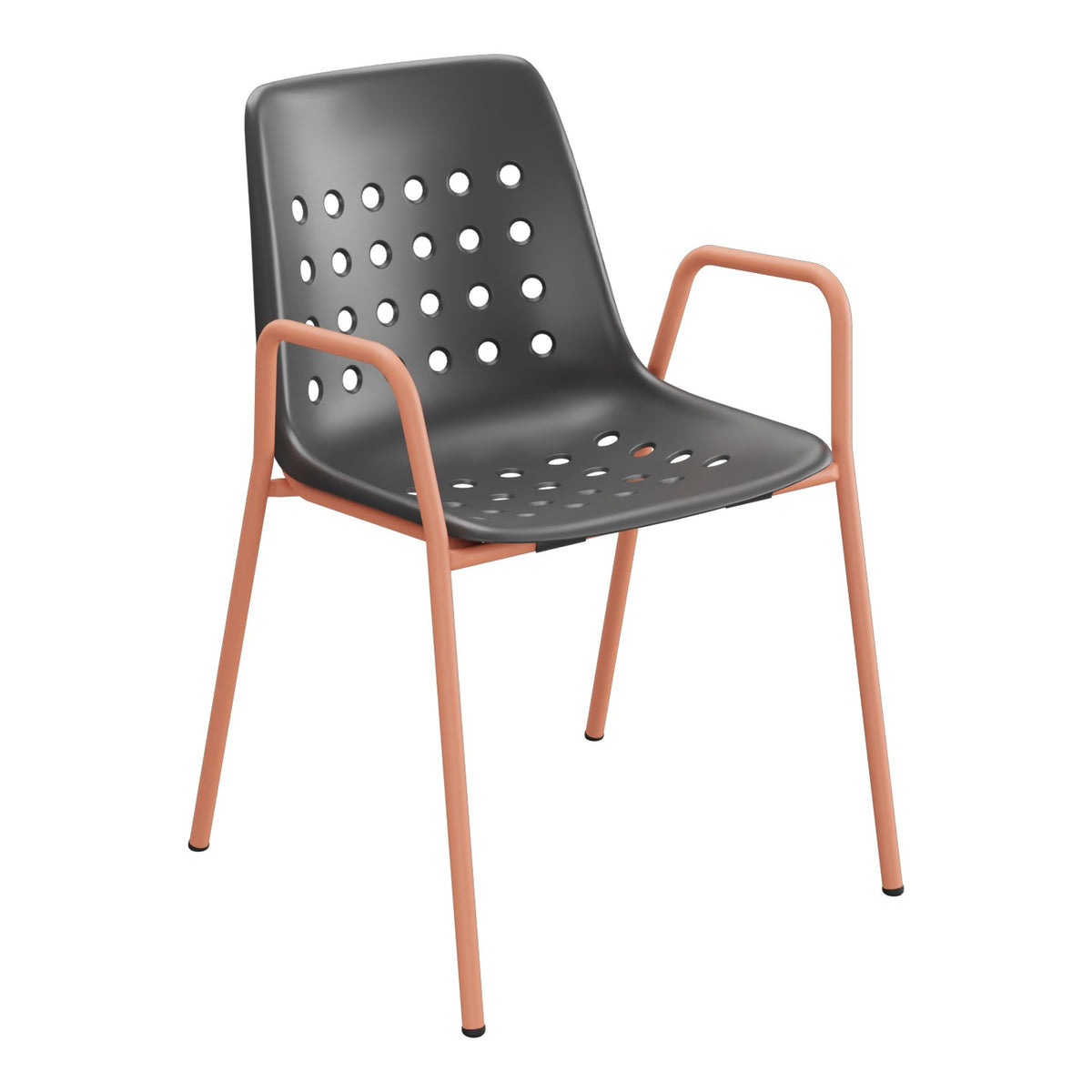 Schaffner Bermuda Fauteuil repas avec accoudoirs tubes ronds – Anthracite 77 / Terracotta 84