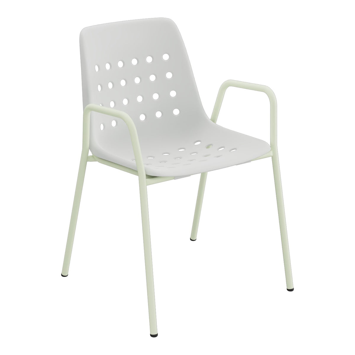 Schaffner Bermuda Fauteuil repas avec accoudoirs tubes ronds – Gris Argent 78 / Vert Pastel 64