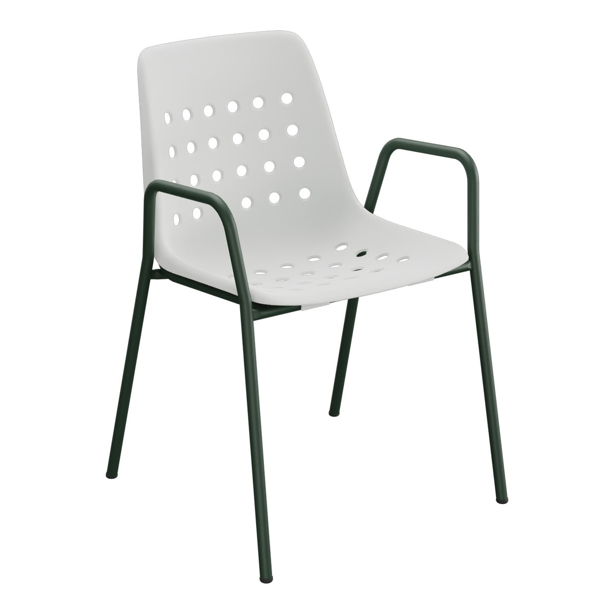 Schaffner Bermuda Fauteuil repas avec accoudoirs tubes ronds – Gris Argent 78 / Vert Sapin 66