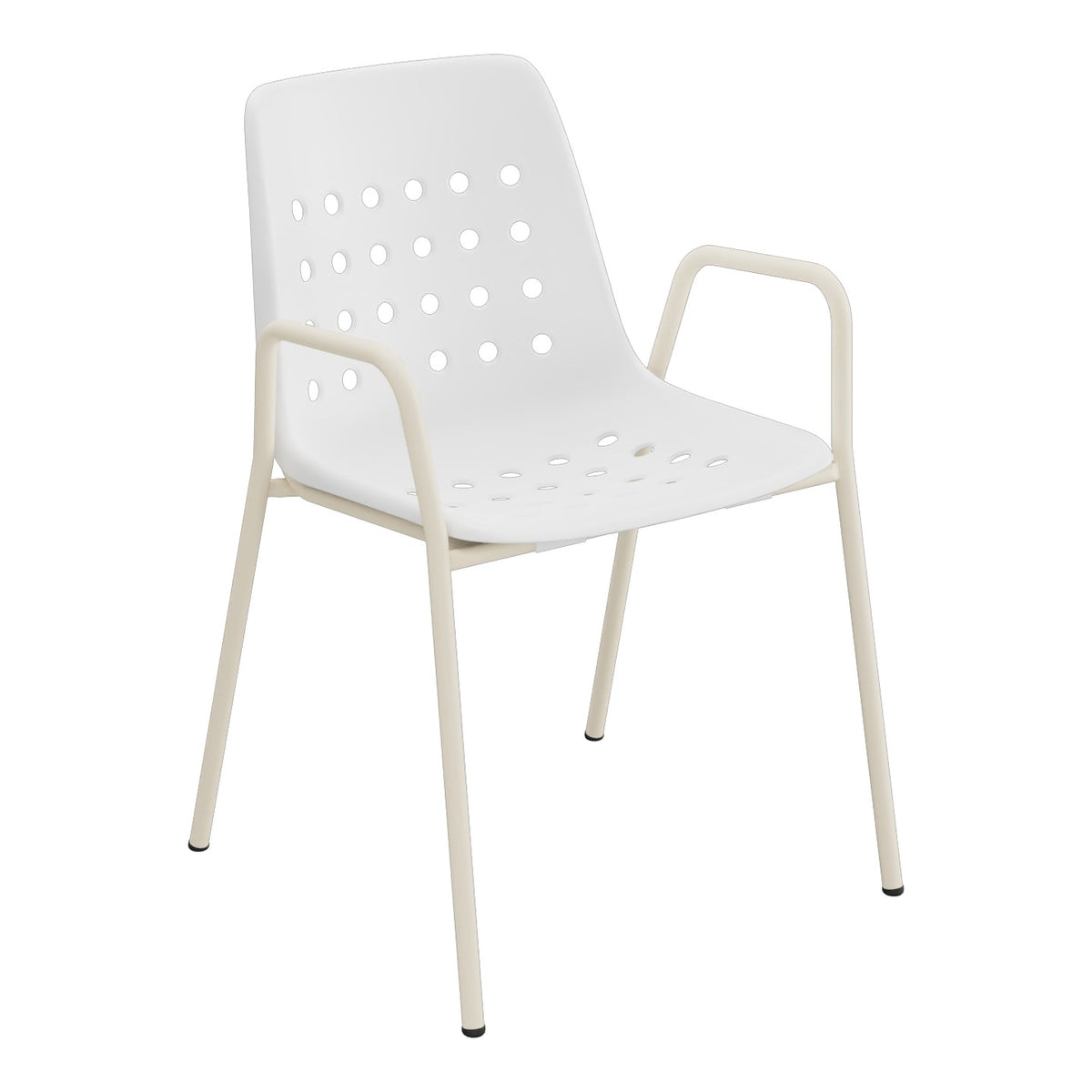 Schaffner Bermuda Fauteuil repas avec accoudoirs tubes ronds – Blanc 90 / Sable Pastel 15