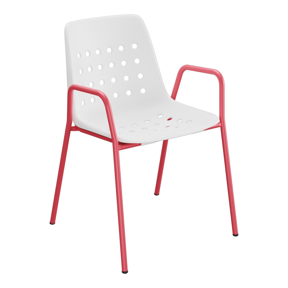 Schaffner Bermuda Fauteuil repas avec accoudoirs tubes ronds – Blanc 90 / Rouge Érable 33