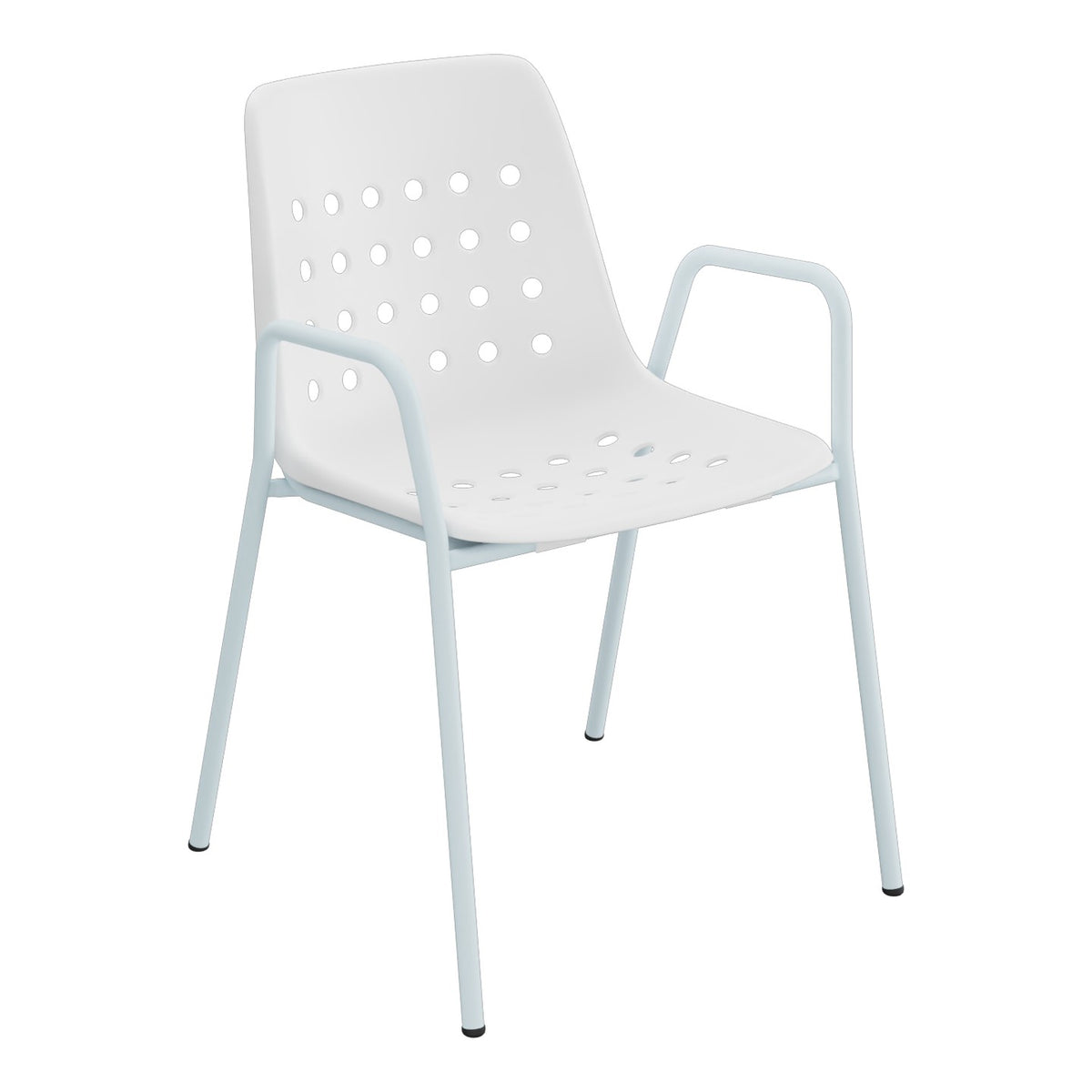 Schaffner Bermuda Fauteuil repas avec accoudoirs tubes ronds – Blanc 90 / Bleu Pastel 51