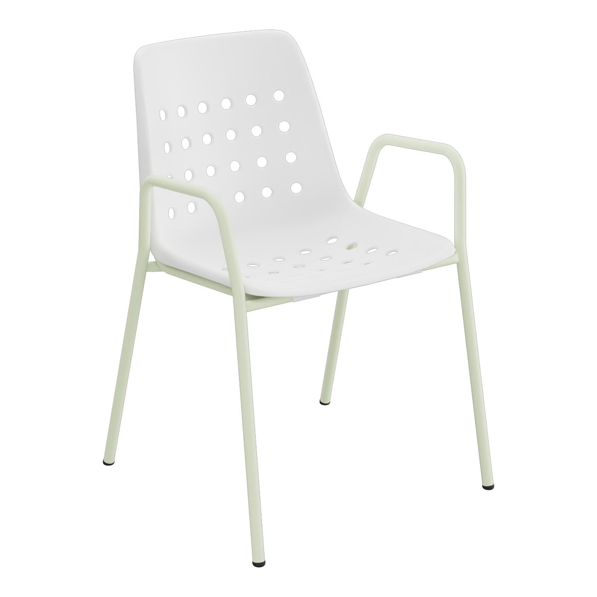 Schaffner Bermuda Fauteuil repas avec accoudoirs tubes ronds – Blanc 90 / Vert Pastel 64