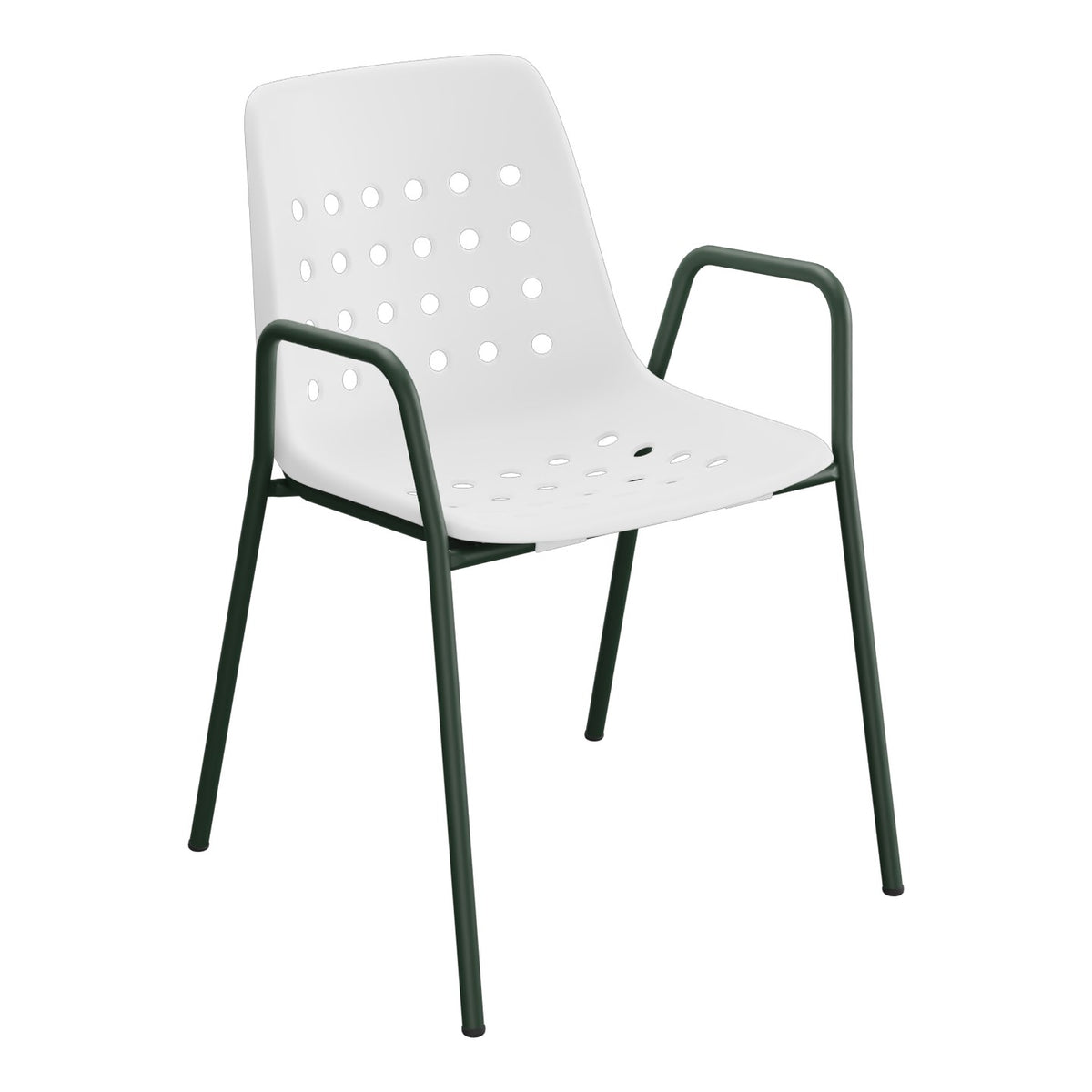 Schaffner Bermuda Fauteuil repas avec accoudoirs tubes ronds – Blanc 90 / Vert Sapin 66