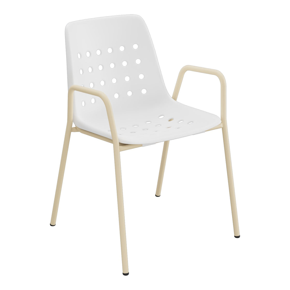 Schaffner Bermuda Fauteuil repas avec accoudoirs tubes ronds – Blanc 90 / Marron Pastel 83