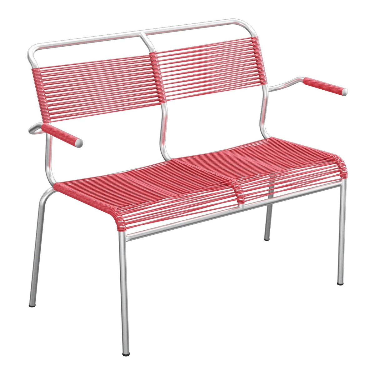 Schaffner Säntis Banc Spaghetti 2 places avec accoudoirs – Rouge Érable 33 / Galvanisé à chaud 02