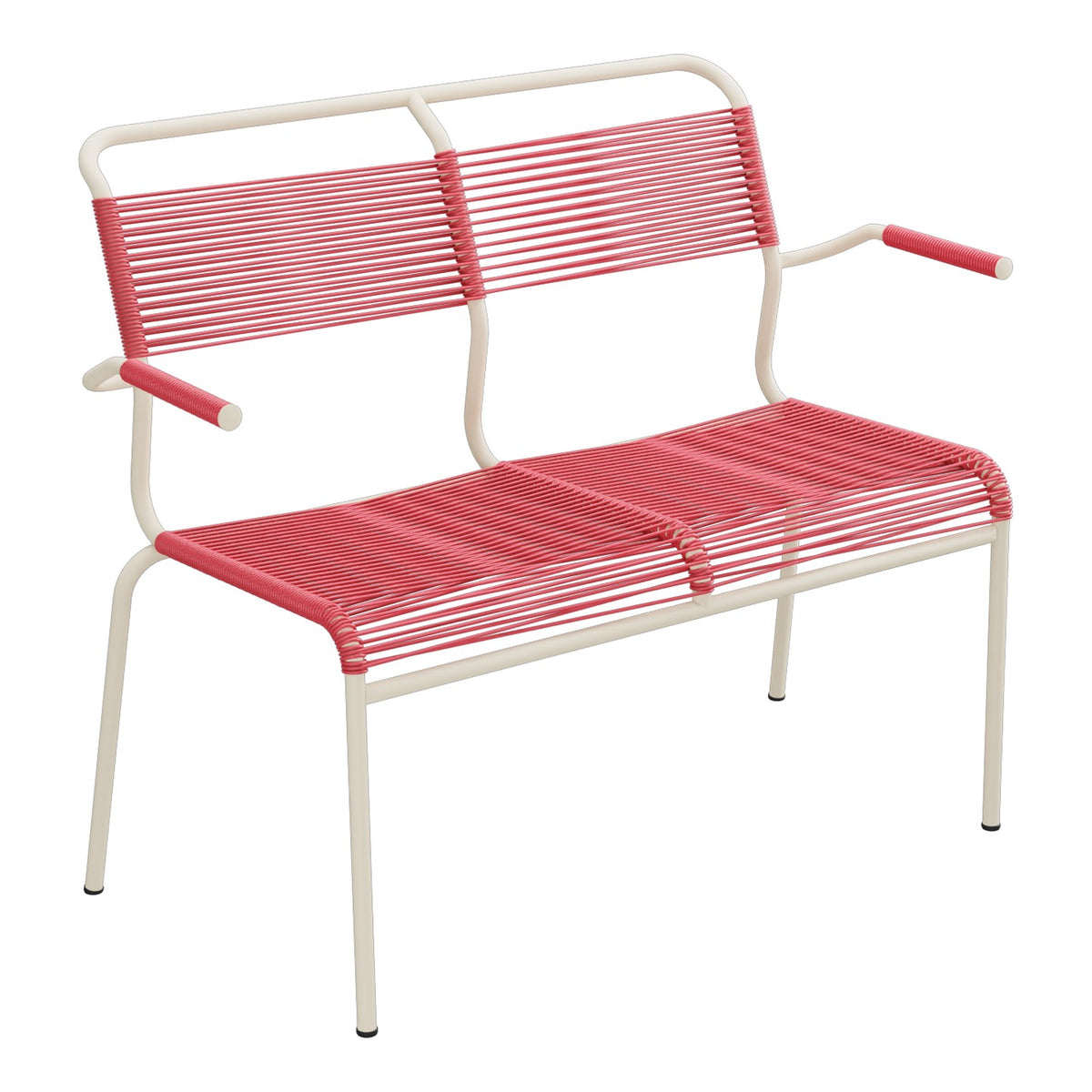 Schaffner Säntis Banc Spaghetti 2 places avec accoudoirs – Rouge Érable 33 / Sable Pastel 15