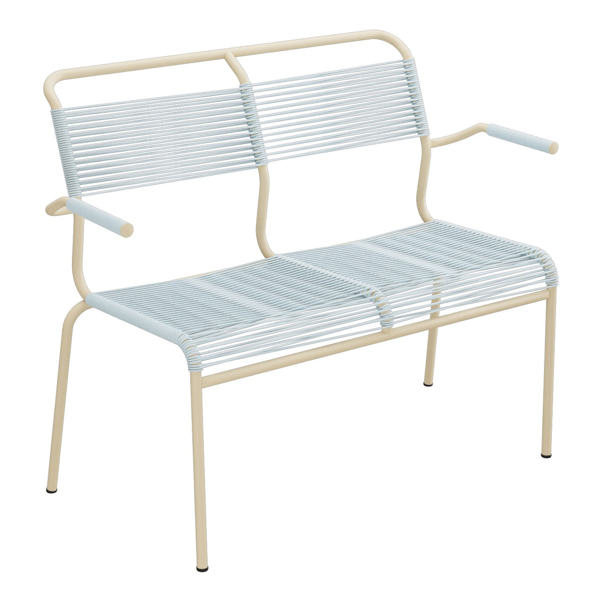 Schaffner Säntis Banc Spaghetti 2 places avec accoudoirs – Bleu Pastel 51 / Marron Pastel 83