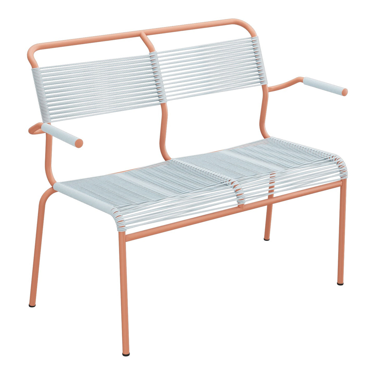 Schaffner Säntis Banc Spaghetti 2 places avec accoudoirs – Bleu Pastel 51 / Terracotta 84