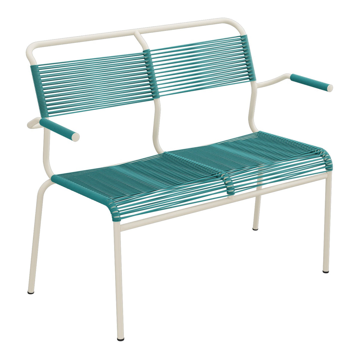 Schaffner Säntis Banc Spaghetti 2 places avec accoudoirs – Bleu Kali 56 / Sable Pastel 15