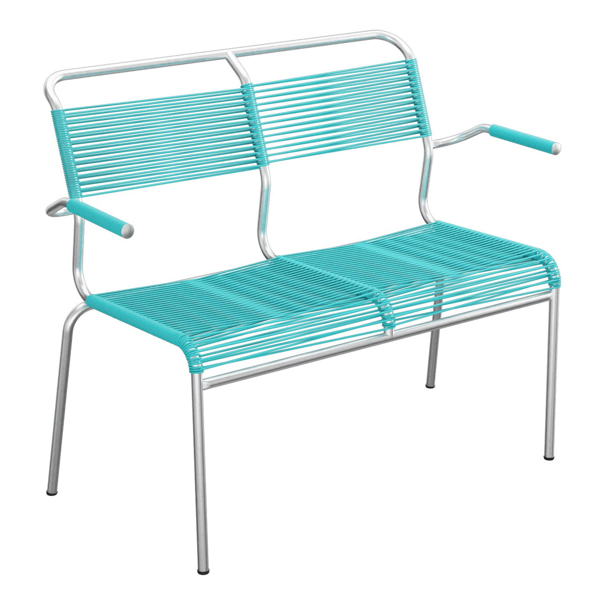 Schaffner Säntis Banc Spaghetti 2 places avec accoudoirs – Turquoise 58 / Galvanisé à chaud 02