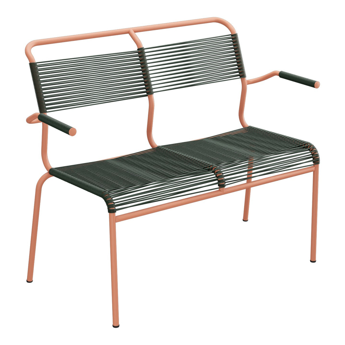 Schaffner Säntis Banc Spaghetti 2 places avec accoudoirs – Vert Sapin 66 / Terracotta 84