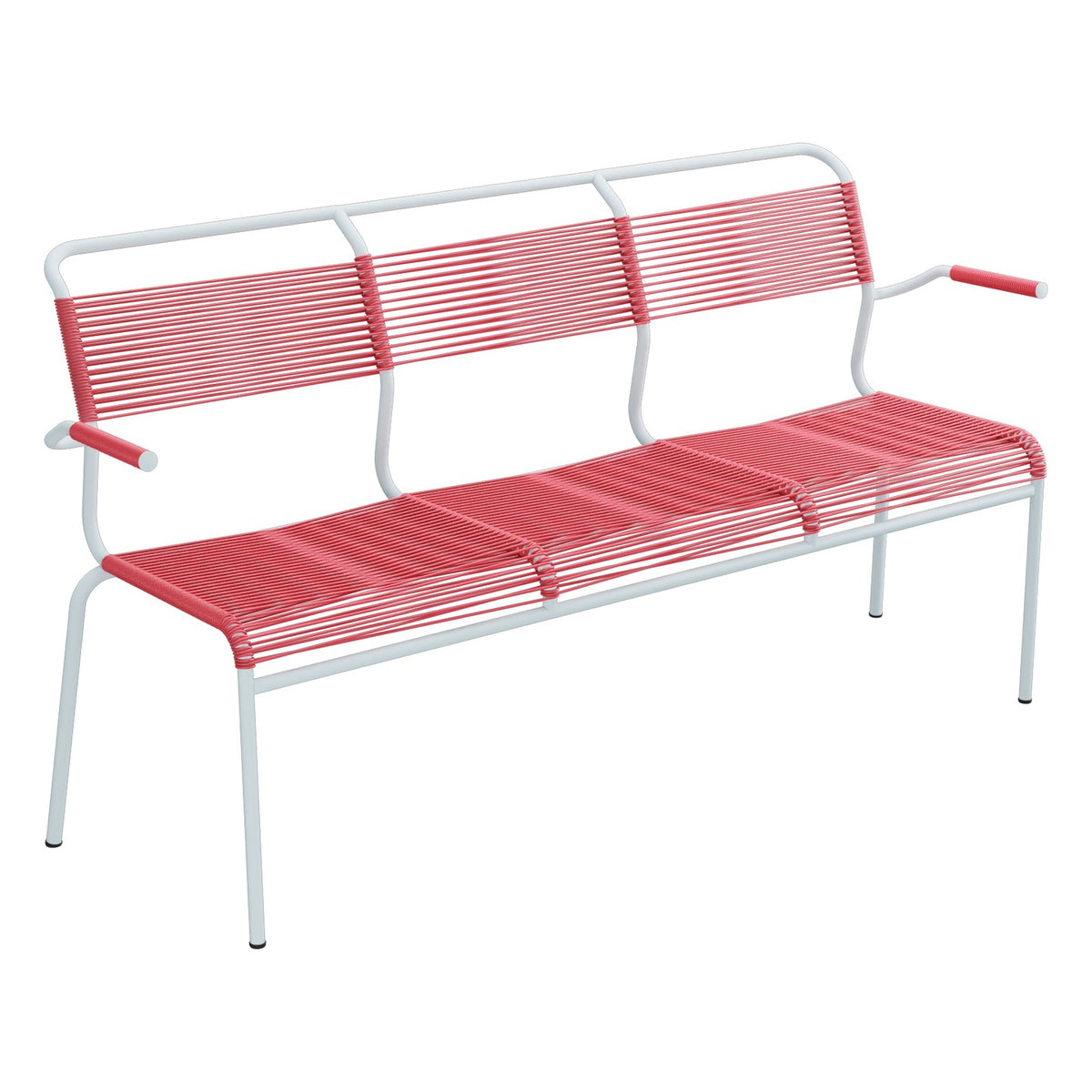 Schaffner Säntis Banc Spaghetti 3 places avec accoudoirs – Rouge Érable 33 / Bleu Pastel 51