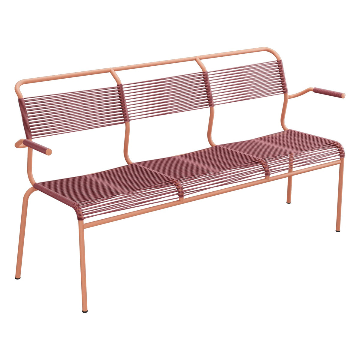 Schaffner Säntis Banc Spaghetti 3 places avec accoudoirs – Bordeaux 38 / Terracotta 84