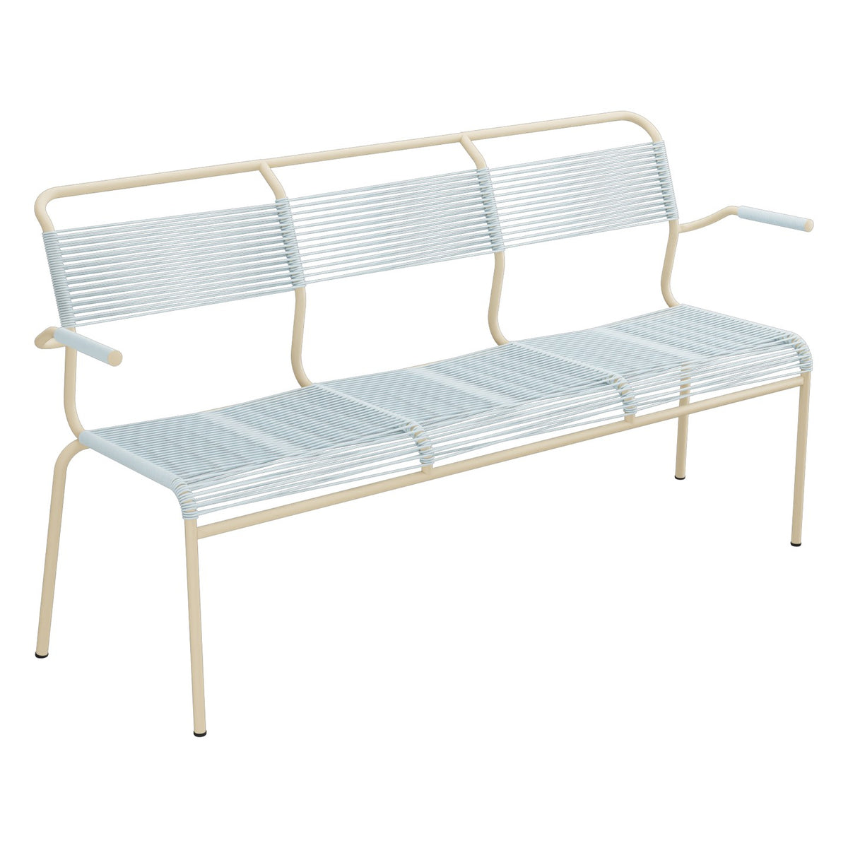Schaffner Säntis Banc Spaghetti 3 places avec accoudoirs – Bleu Pastel 51 / Marron Pastel 83