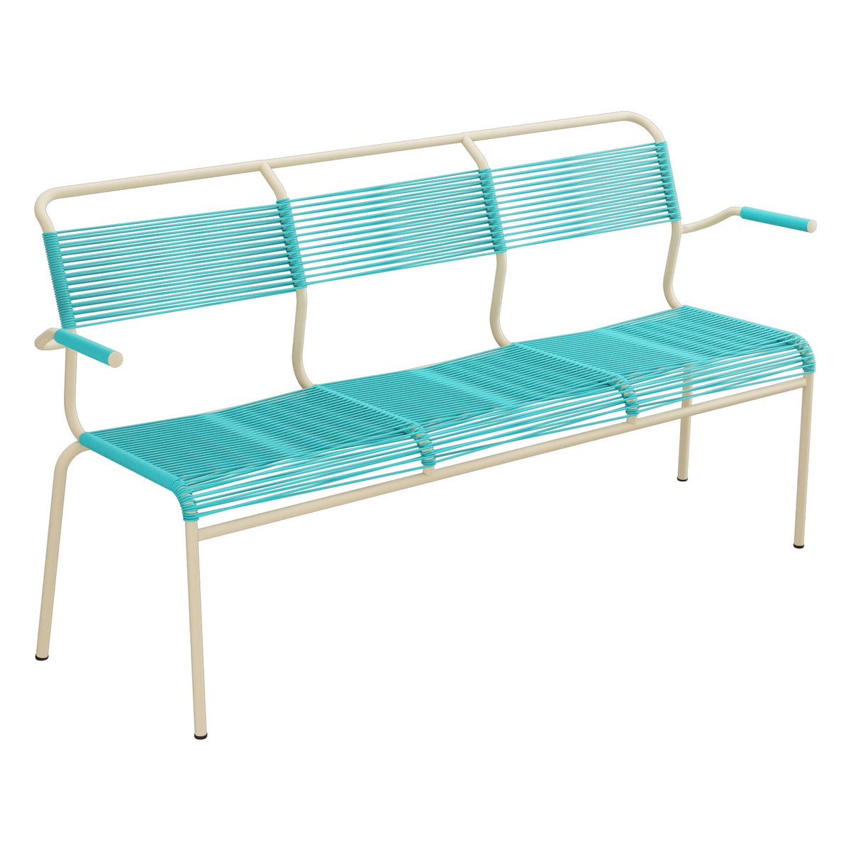 Schaffner Säntis Banc Spaghetti 3 places avec accoudoirs – Turquoise 58 / Marron Pastel 83