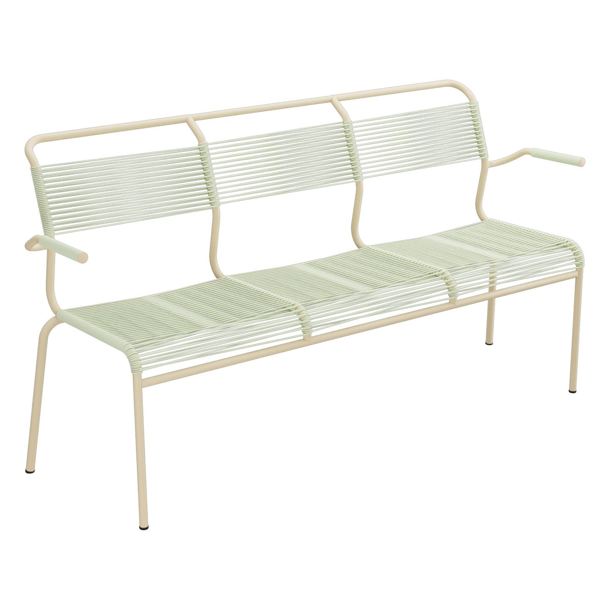 Schaffner Säntis Banc Spaghetti 3 places avec accoudoirs – Vert Pastel 64 / Marron Pastel 83