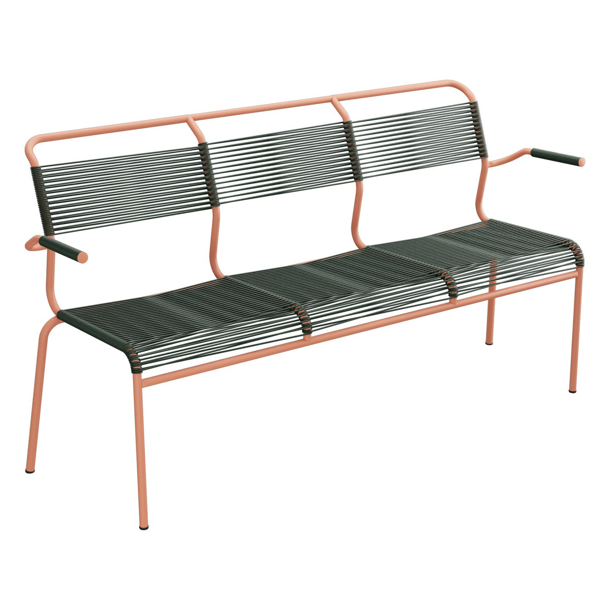Schaffner Säntis Banc Spaghetti 3 places avec accoudoirs – Vert Sapin 66 / Terracotta 84