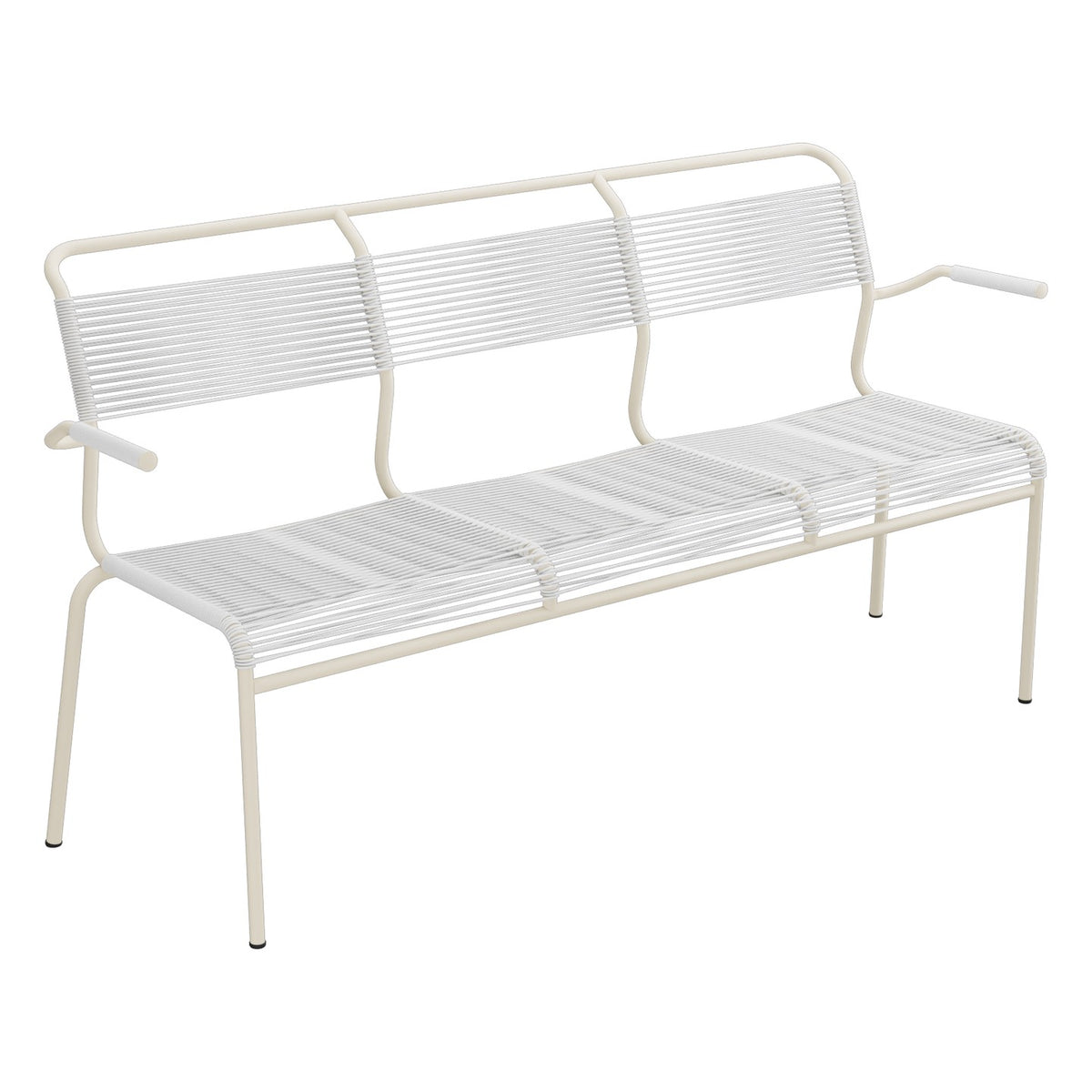 Schaffner Säntis Banc Spaghetti 3 places avec accoudoirs – Blanc 90 / Sable Pastel 15