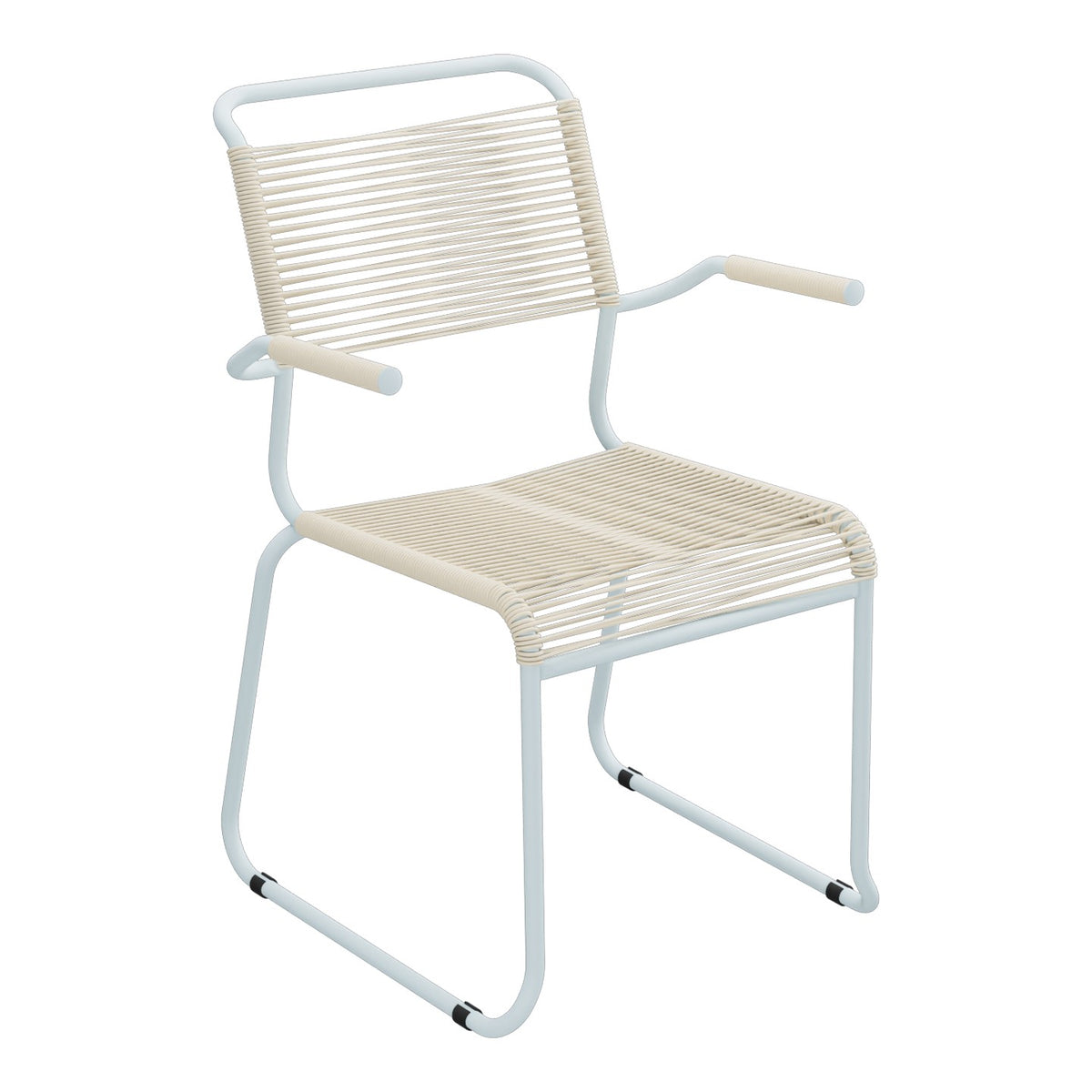 Schaffner Säntis Fauteuil repas Spaghetti pieds en luge – Sable Pastel 15 / Bleu Pastel 51