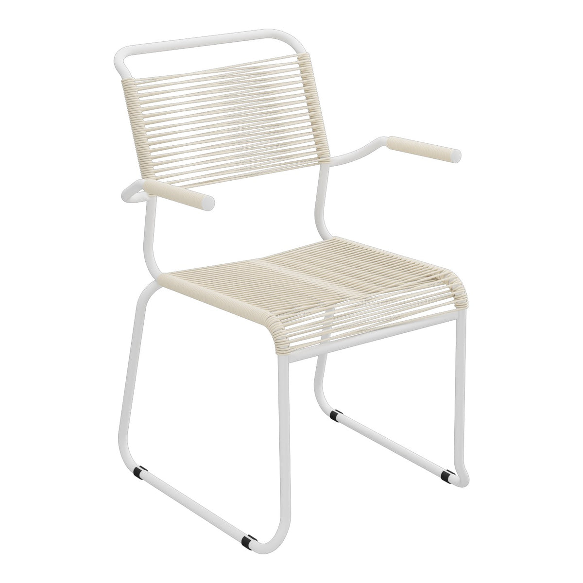 Schaffner Säntis Fauteuil repas Spaghetti pieds en luge – Sable Pastel 15 / Blanc 90