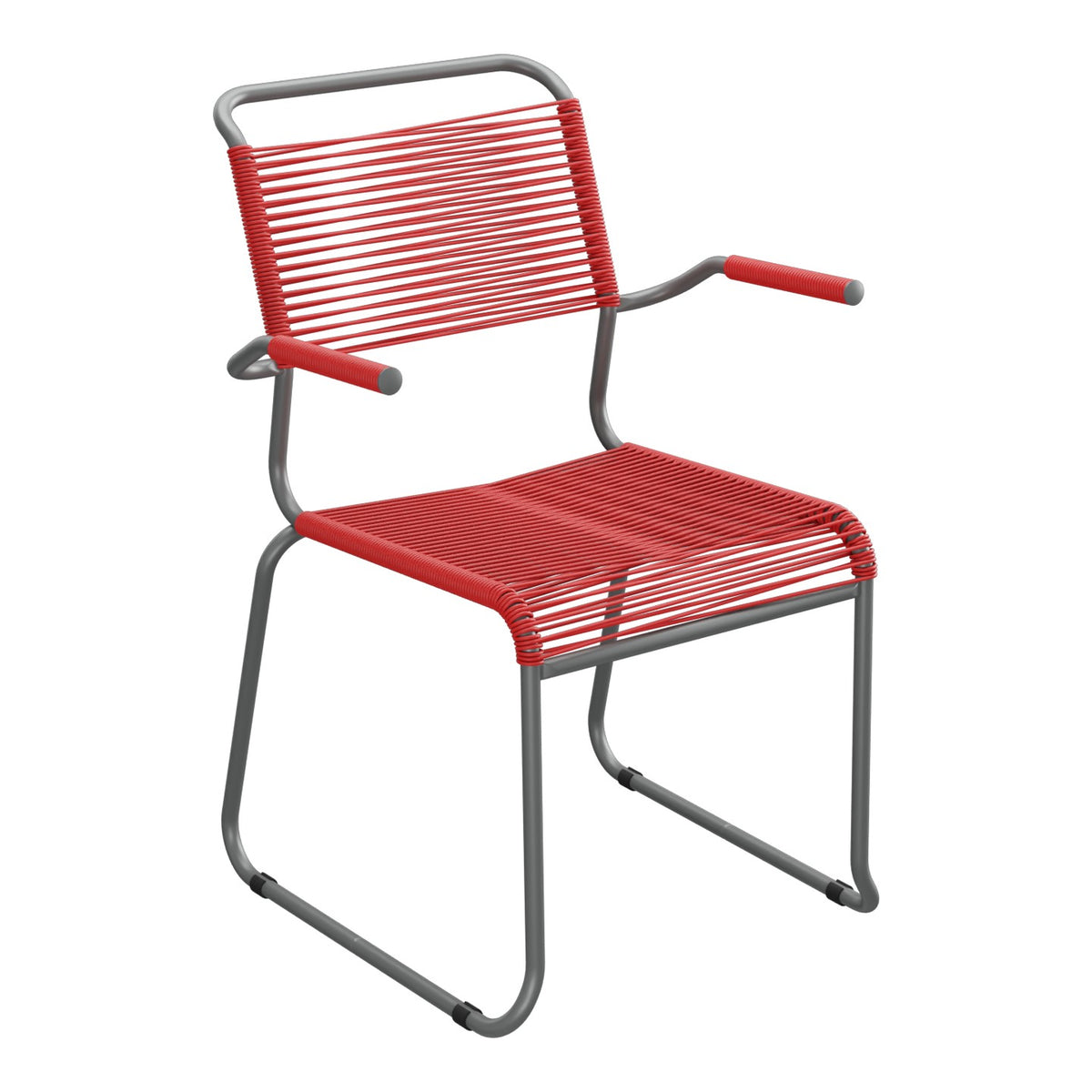 Schaffner Säntis Fauteuil repas Spaghetti pieds en luge – Rouge 30 / Graphite 73