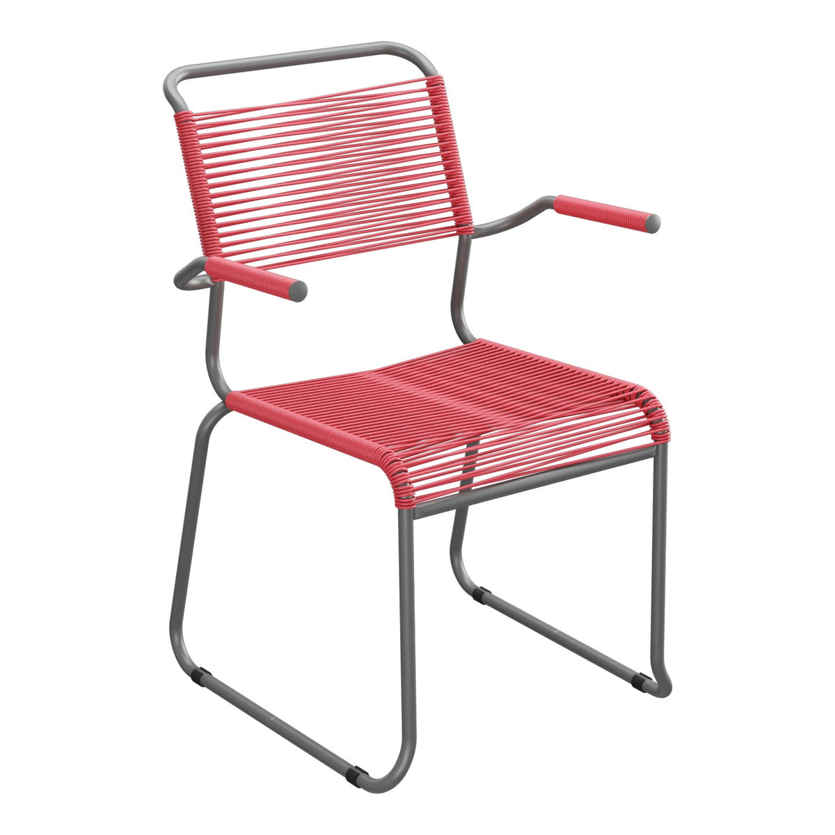 Schaffner Säntis Fauteuil repas Spaghetti pieds en luge – Rouge Érable 33 / Graphite 73