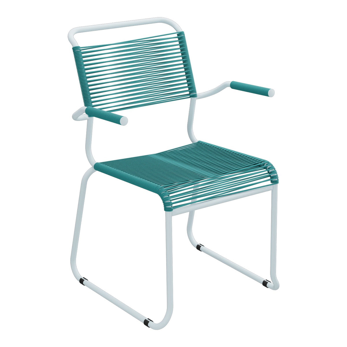 Schaffner Säntis Fauteuil repas Spaghetti pieds en luge – Bleu Kali 56 / Bleu Pastel 51