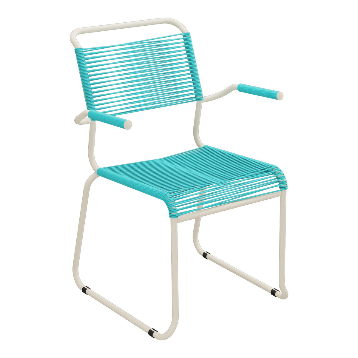 Schaffner Säntis Fauteuil repas Spaghetti pieds en luge – Turquoise 58 / Sable Pastel 15