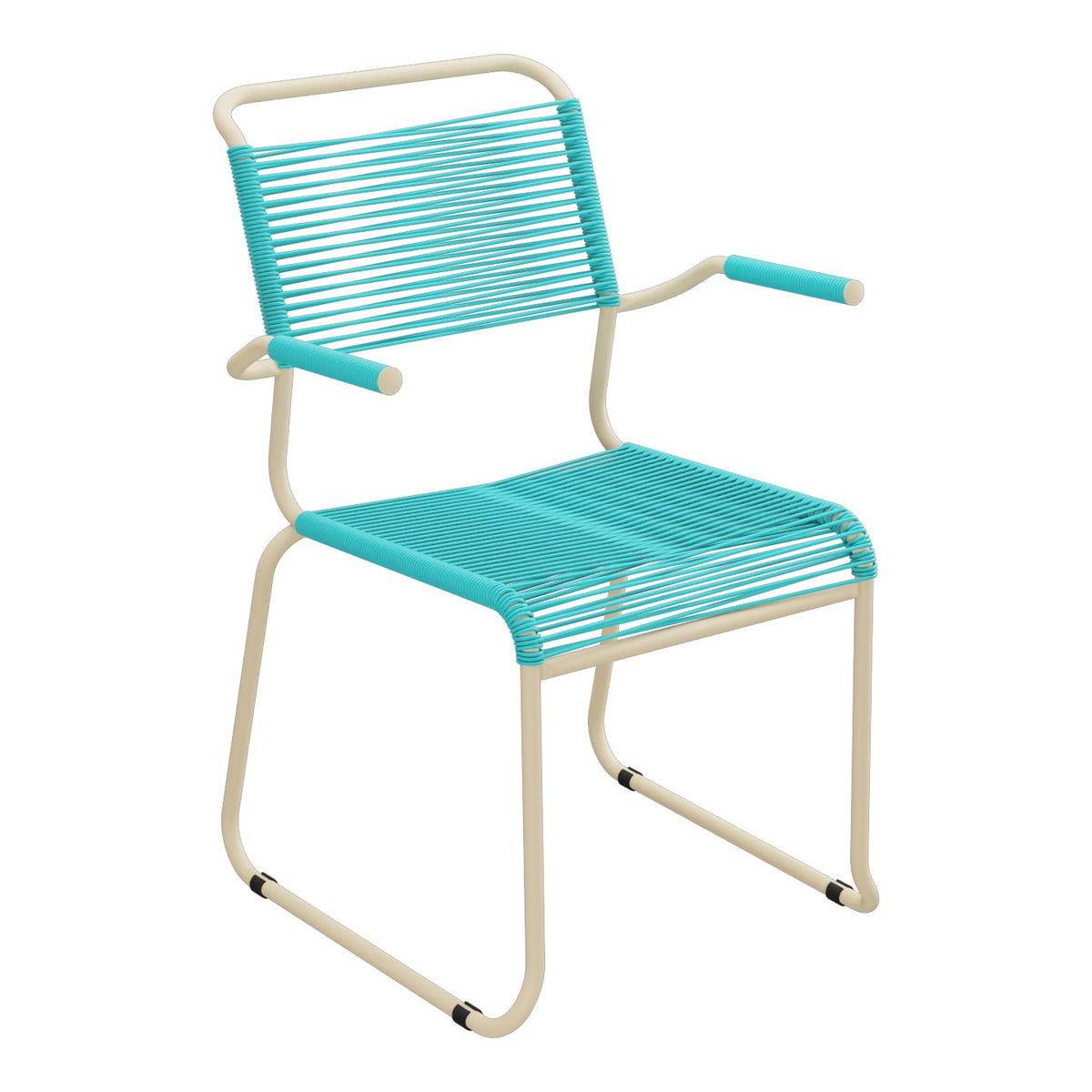 Schaffner Säntis Fauteuil repas Spaghetti pieds en luge – Turquoise 58 / Marron Pastel 83