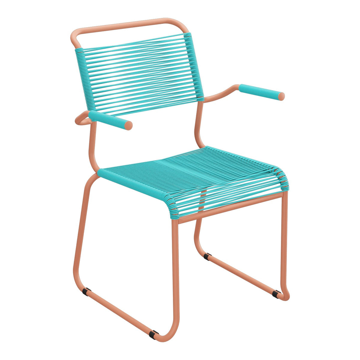 Schaffner Säntis Fauteuil repas Spaghetti pieds en luge – Turquoise 58 / Terracotta 84