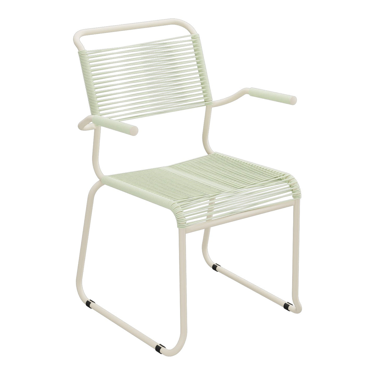 Schaffner Säntis Fauteuil repas Spaghetti pieds en luge – Vert Pastel 64 / Sable Pastel 15