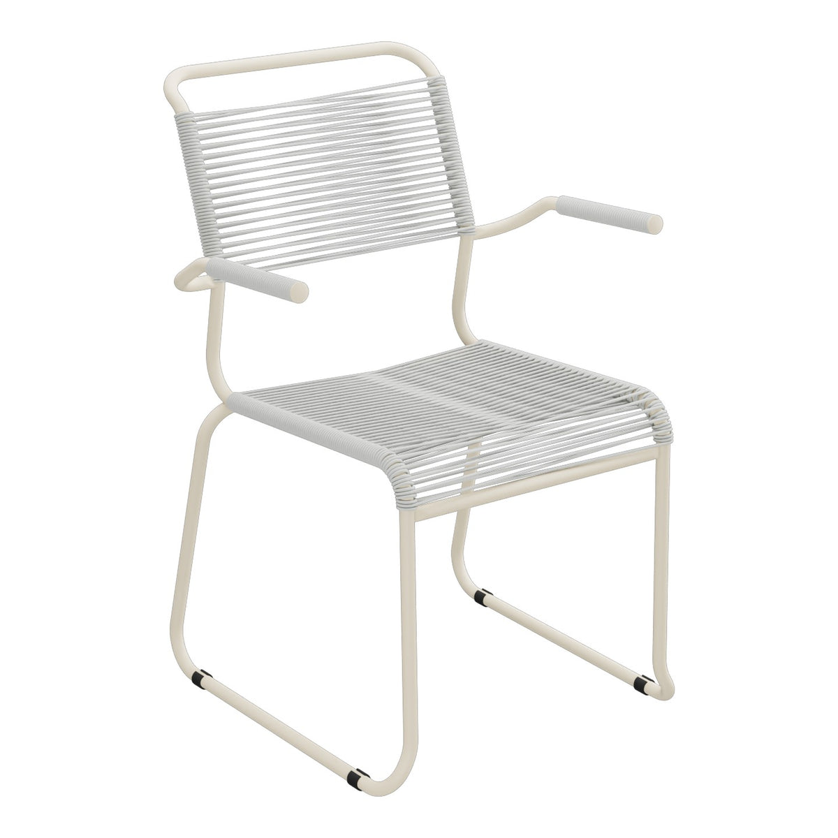 Schaffner Säntis Fauteuil repas Spaghetti pieds en luge – Gris Argent 78 / Sable Pastel 15