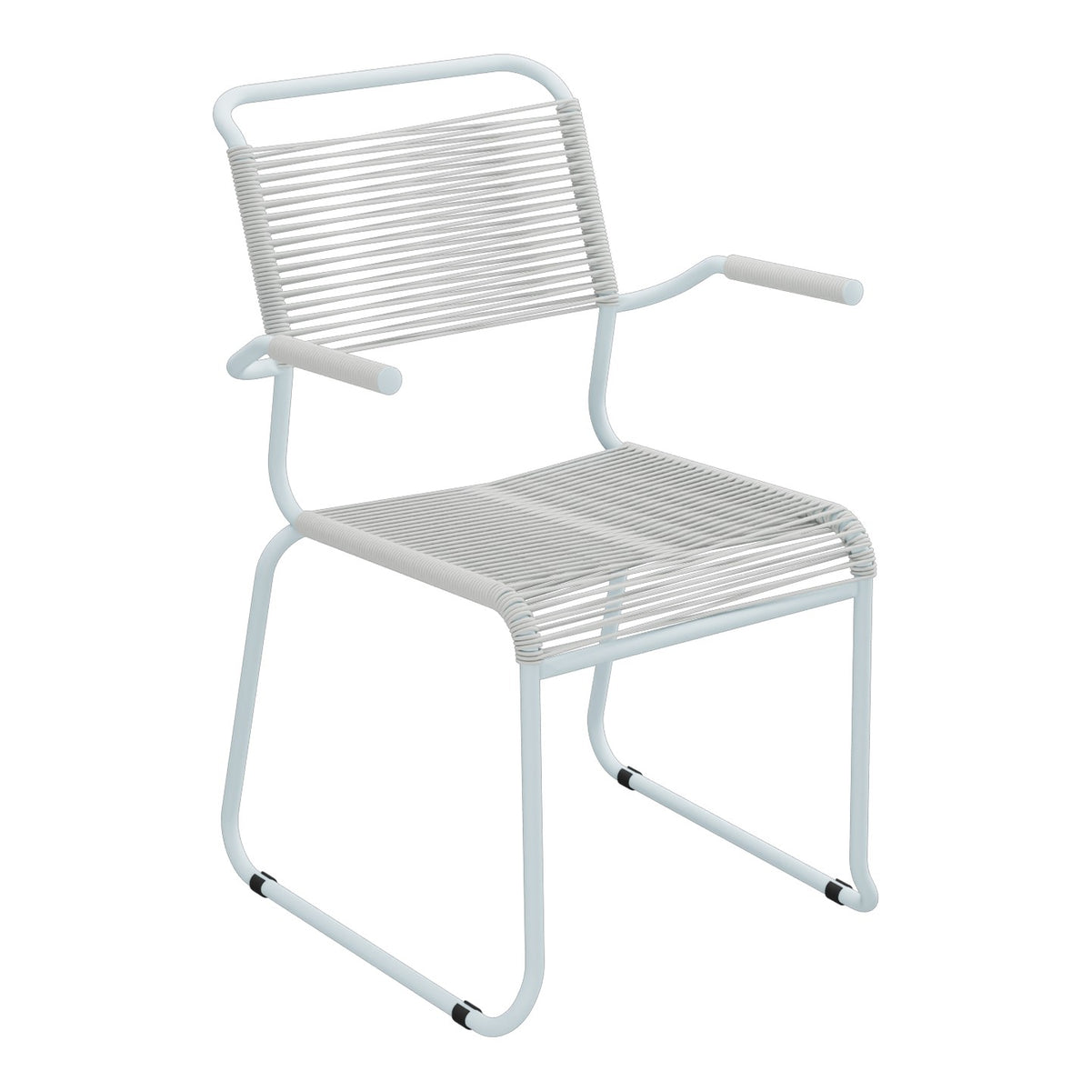 Schaffner Säntis Fauteuil repas Spaghetti pieds en luge – Gris Argent 78 / Bleu Pastel 51