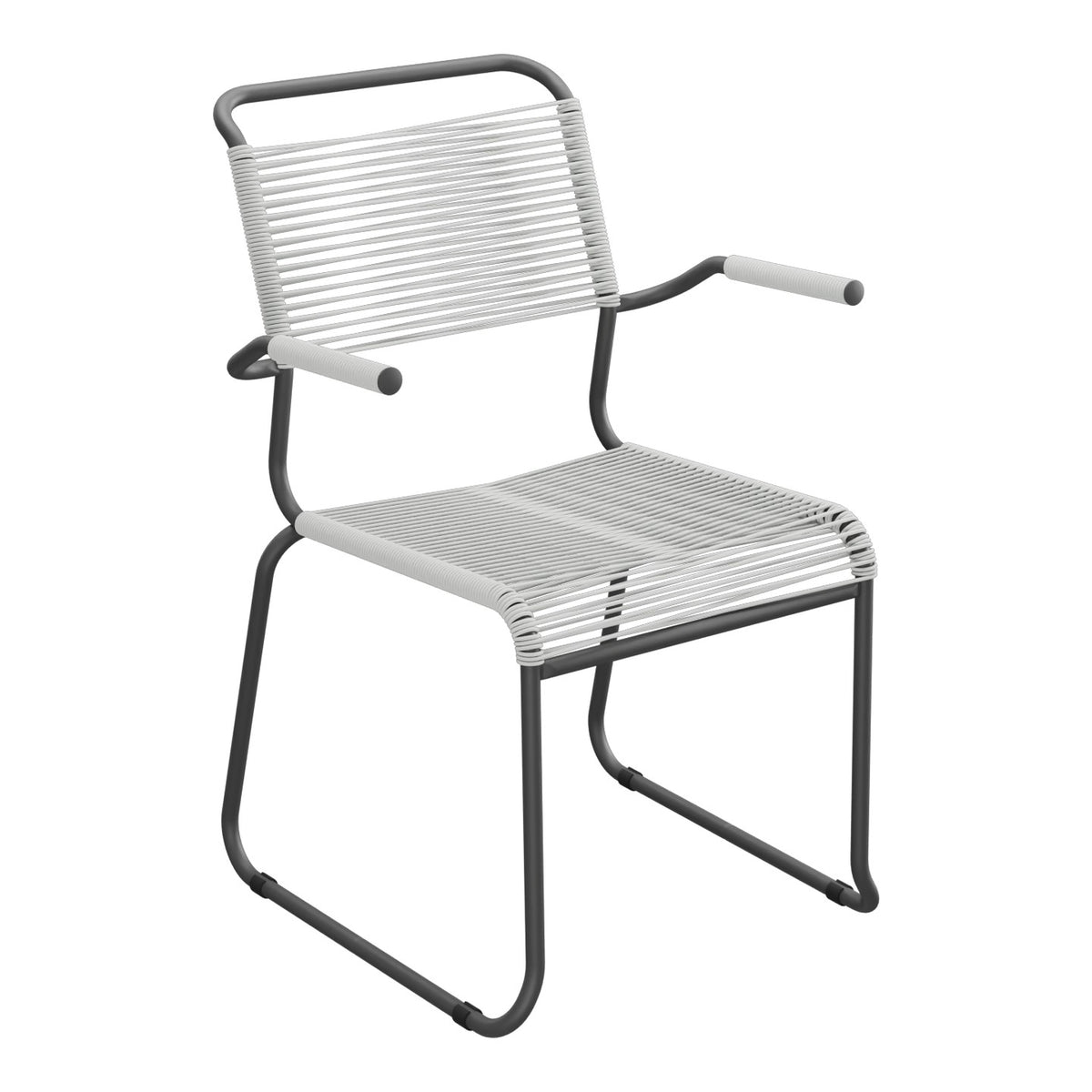 Schaffner Säntis Fauteuil repas Spaghetti pieds en luge – Gris Argent 78 / Noir 91