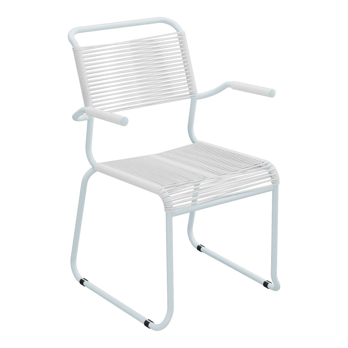 Schaffner Säntis Fauteuil repas Spaghetti pieds en luge – Blanc 90 / Bleu Pastel 51