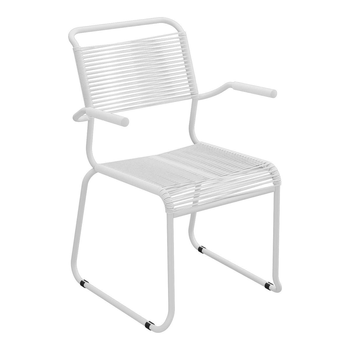 Schaffner Säntis Fauteuil repas Spaghetti pieds en luge – Blanc 90 / Gris Argent 78