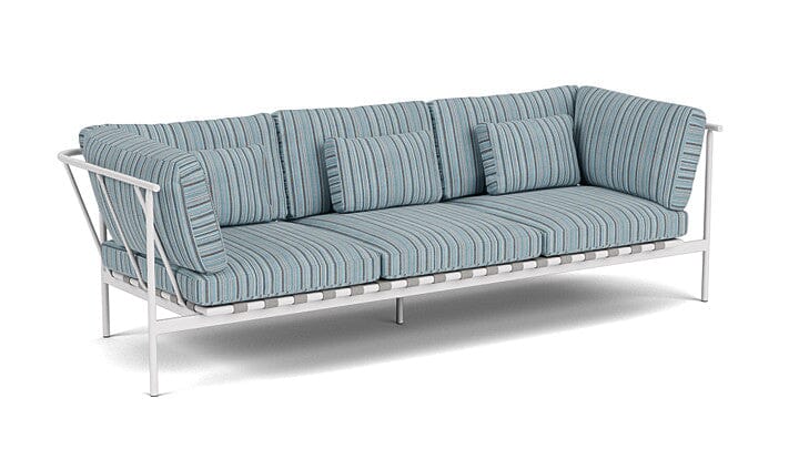 Barlow Tyrie Around Deep Seating Canapé 3 places accoudoirs alu avec coussins Armature Artic White Porto Blue Chine 3776V Laminé Waterproof