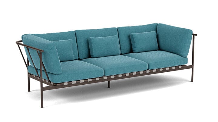 Barlow Tyrie Around Deep Seating Canapé 3 places accoudoirs alu avec coussins Armature Forge Grey Adriatic Blue 3941V Laminé Waterproof