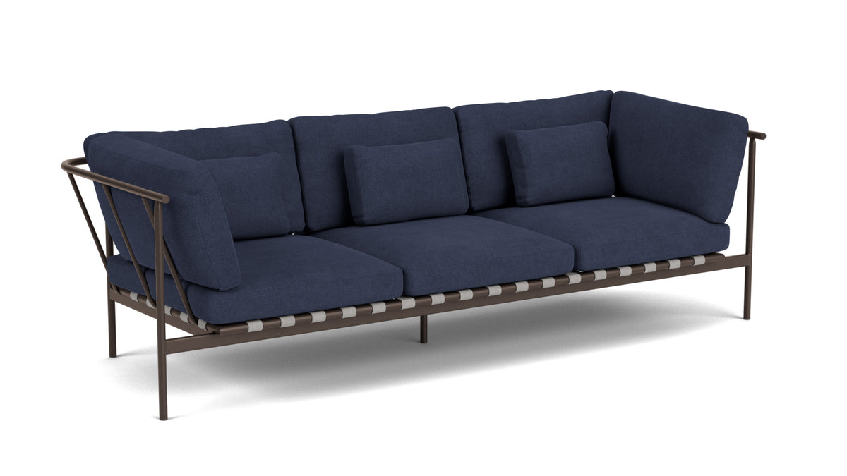 Barlow Tyrie Around Deep Seating Canapé 3 places accoudoirs alu avec coussins Armature Forge Grey Indigo 18017