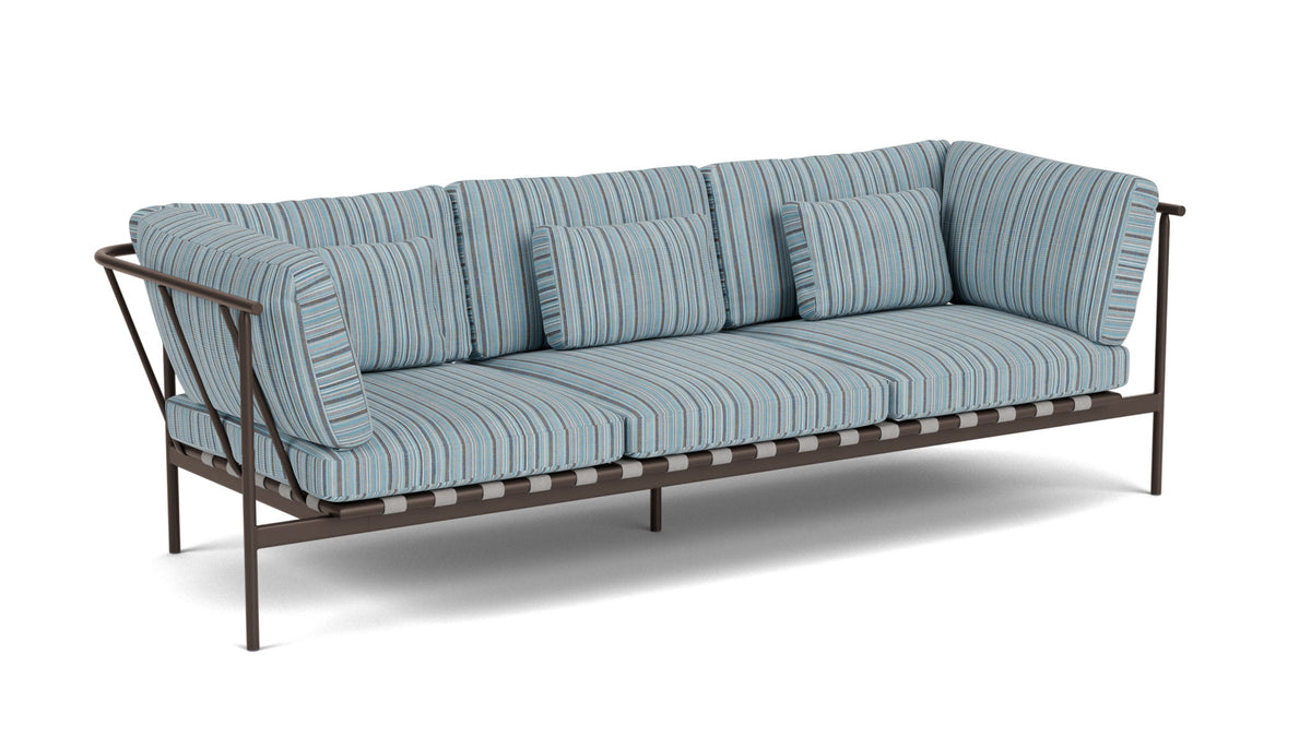 Barlow Tyrie Around Deep Seating Canapé 3 places accoudoirs alu avec coussins Armature Forge Grey Porto Blue Chine 3776