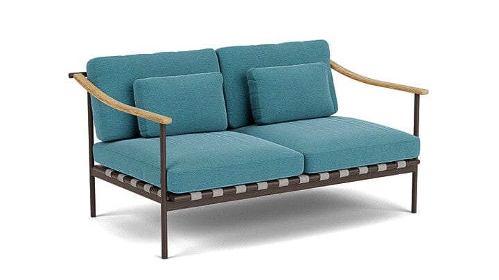 Barlow Tyrie Aura Deep Seating Canapé 2 places accoudoirs teck avec coussins Armature Forge Grey Adriatic Blue 3941V Laminé Waterproof