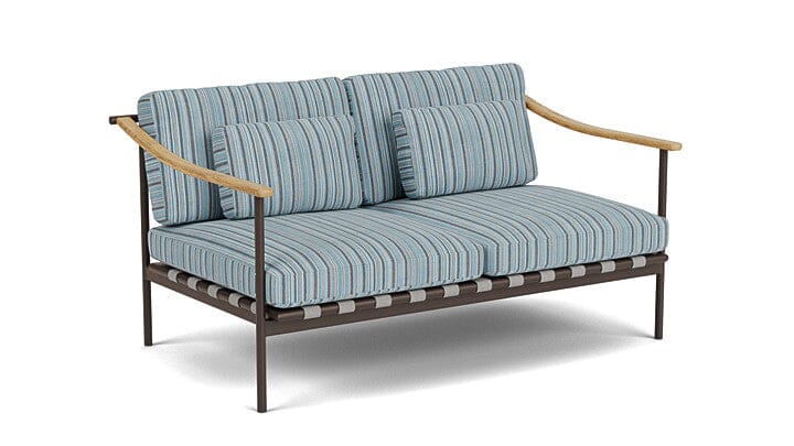 Barlow Tyrie Aura Deep Seating Canapé 2 places accoudoirs teck avec coussins Armature Forge Grey Porto Blue Chine 3776V Laminé Waterproof