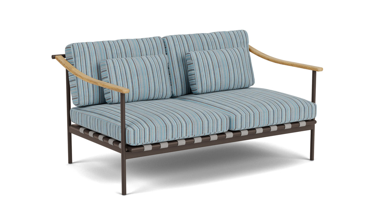 Barlow Tyrie Around Deep Seating Canapé 2 places accoudoirs teck avec coussins Armature Forge Grey Porto Blue Chine 3776