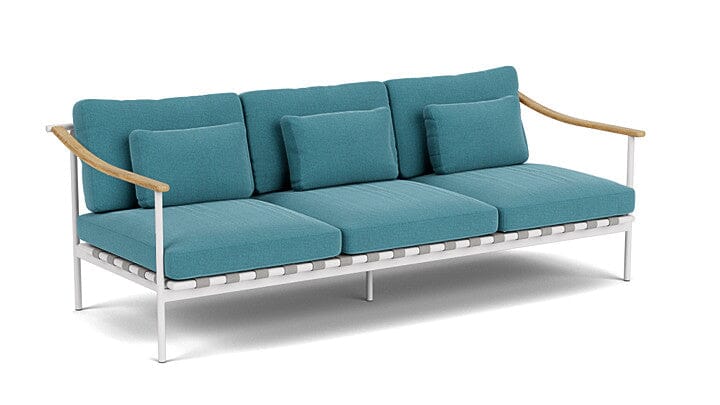 Barlow Tyrie Aura Deep Seating Canapé 3 places accoudoirs teck avec coussins Armature Artic White Adriatic Blue 3941V Laminé Waterproof